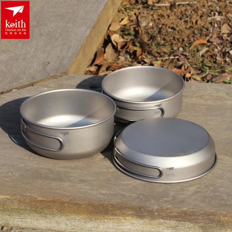 Camping Cooking Set - Keith 3 ADET Titanyum Tencere Tavalar