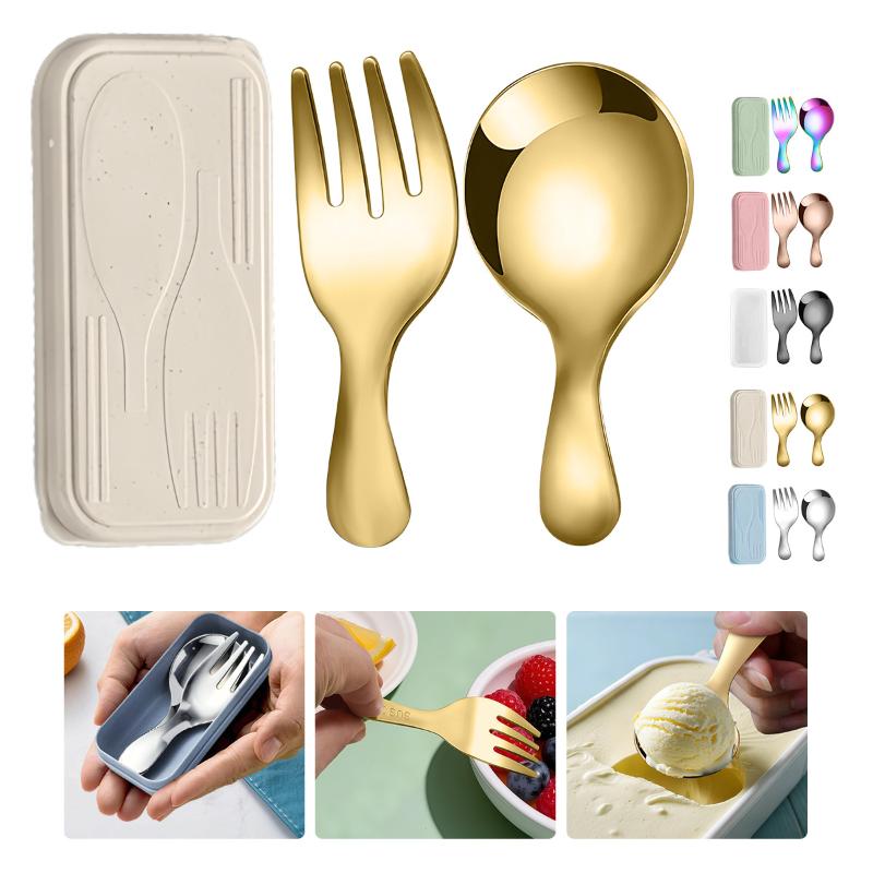 Camping Cooking And Cutlery Set - Paslanmaz Çelik Sofra Seti Kaşık Çatal