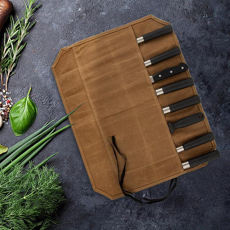 Camping Cooking Organizer - Mumlu Kanvas Şef Bıçağı Çantası Çoklu