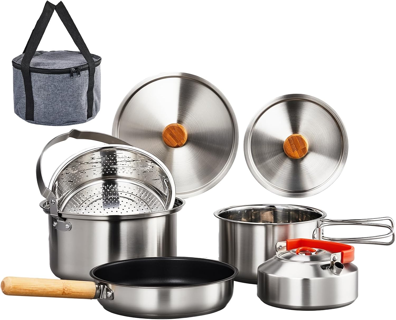 Camping Cooking Fire - 6 Parça Tencere Seti, 304 Paslanmaz