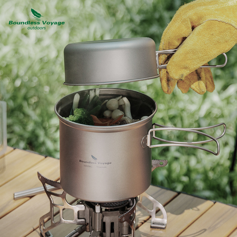 Camping Cooking Set - Saf Titanyum Katlanır Kaynatma Tenceresi +