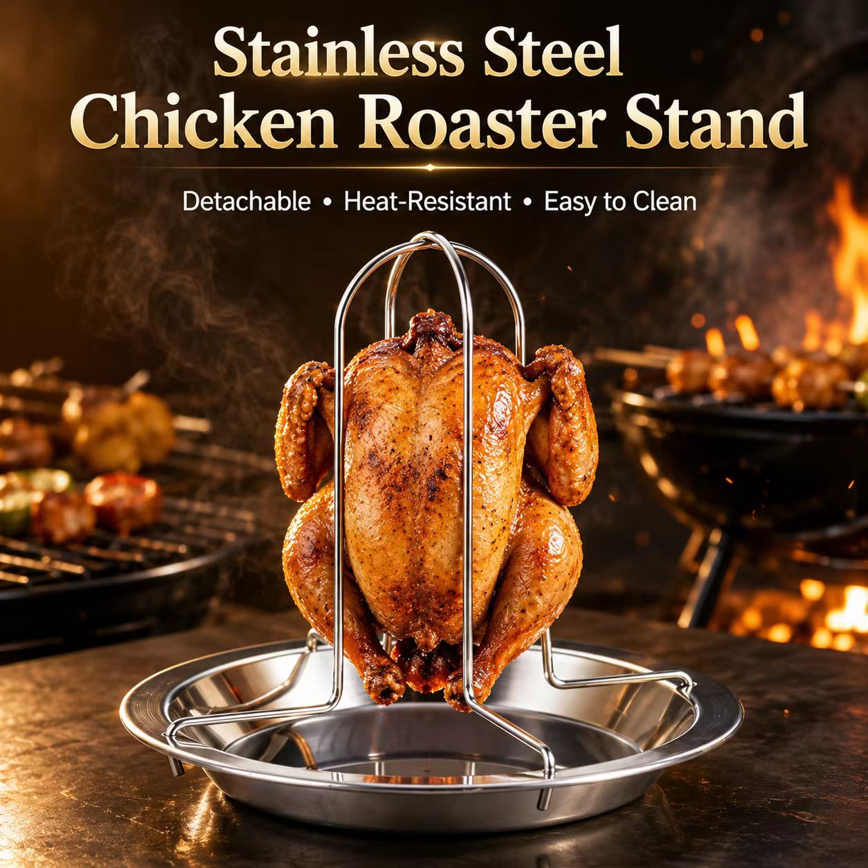 Campfire Cooking - Taşınabilir Bütün Tavuk Barbekü Izgara Standı,